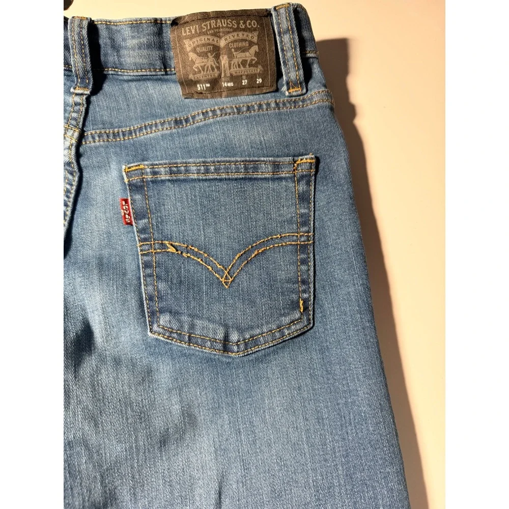 Levis 511 Slim Performance Girls Jeans Size 14 Reg W27 L29 Blue Denim Adjustable